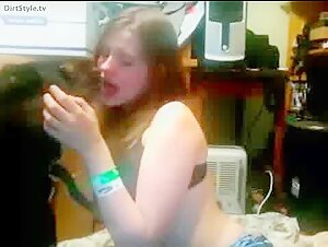 teen and doggie kissing each other