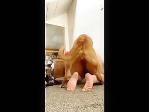 Girl alone fuck her dog