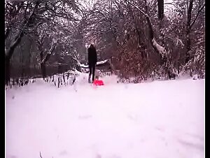 Girl gets fucked in the snow by hung dog