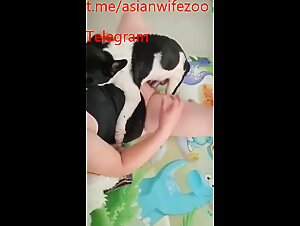 chinese girlfriend love to play dog